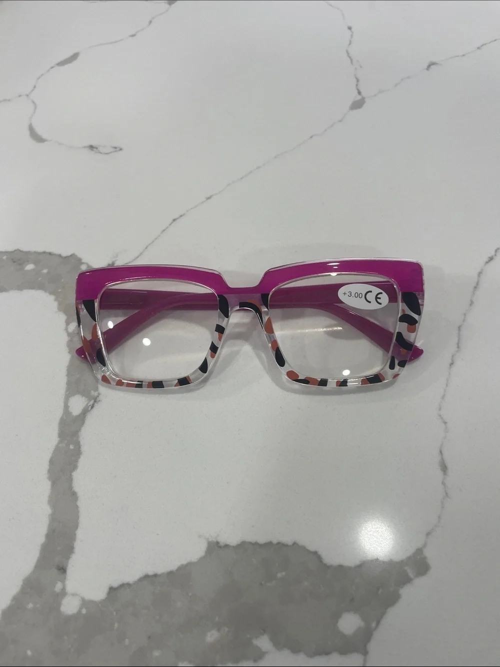 Stylish Pink Patterned Square Reading Glasses